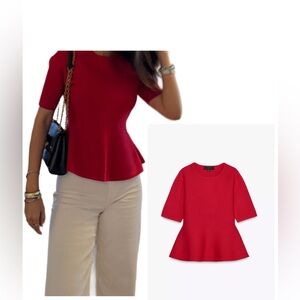 Zara Red Knit Peplum Top